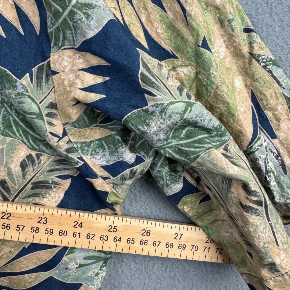 Tori Richard Mens XL Cotton Lawn Tropical Leaf Floral Polo Shirt Navy Short Slv